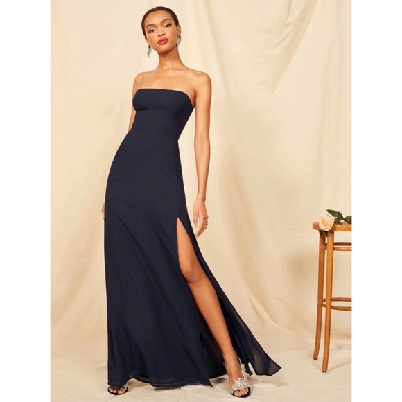 Reformation Ingrid Dress Navy Blue Size 8 - Picture 2 of 10